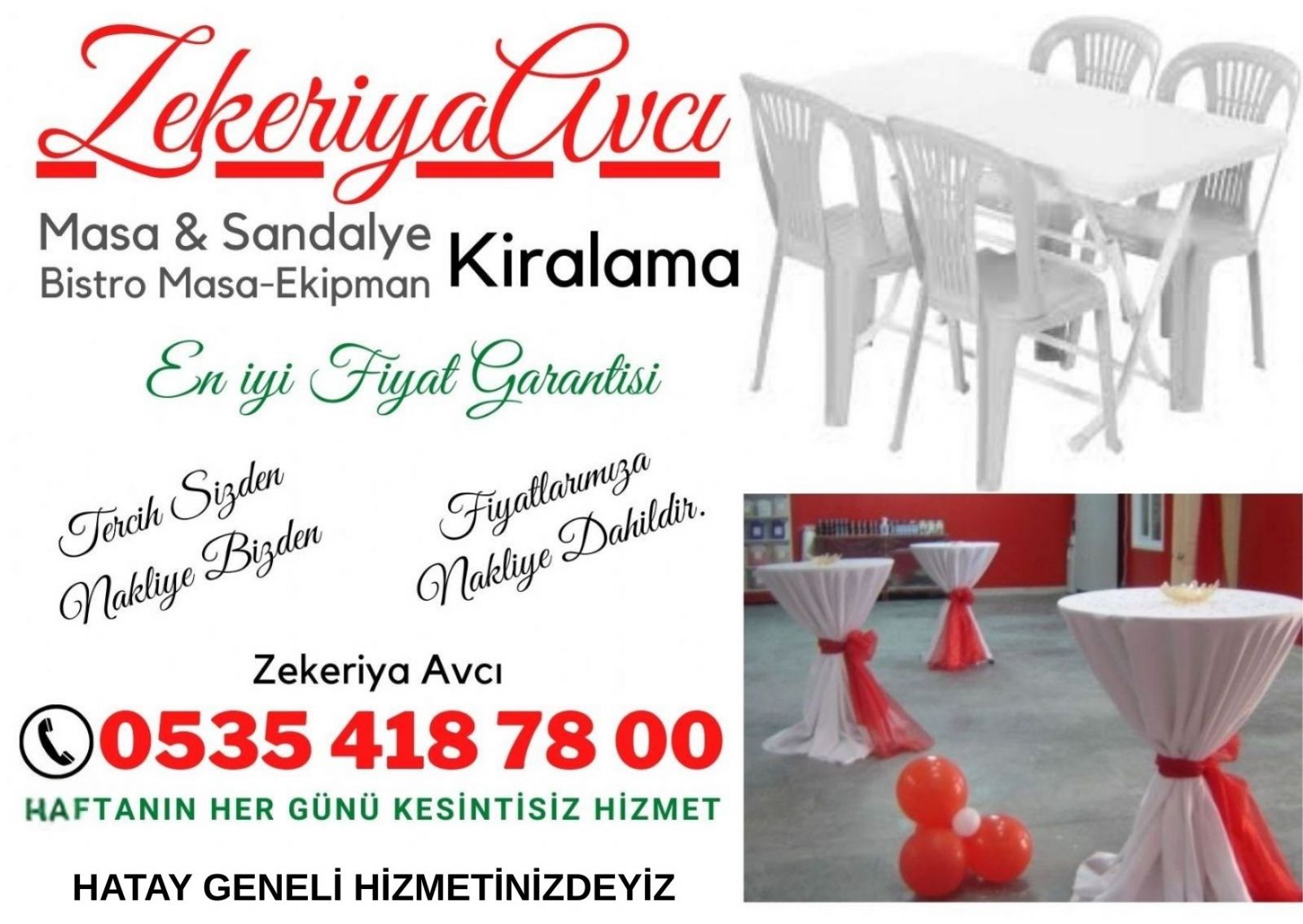 Kırıkhan Masa Sandalye Kiralama